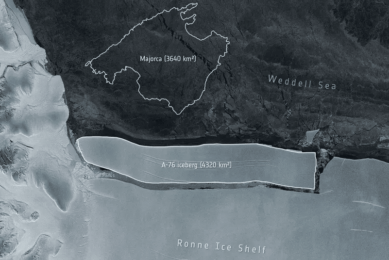 Icebergs gigante que se soltou recentemente da Antártida, o A-76.